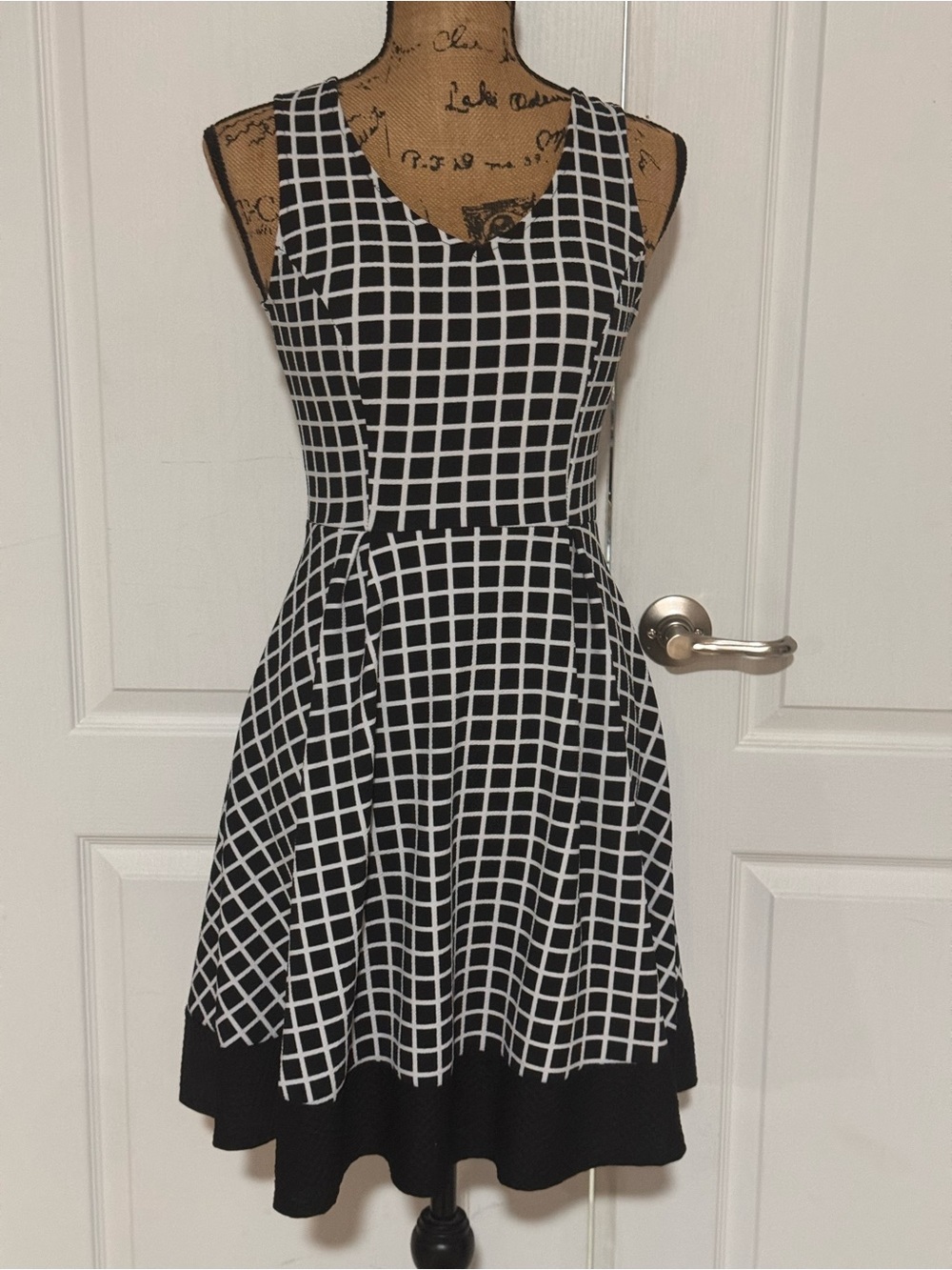 Papermoon Black and White Grid Fit & Flare Midi Dress